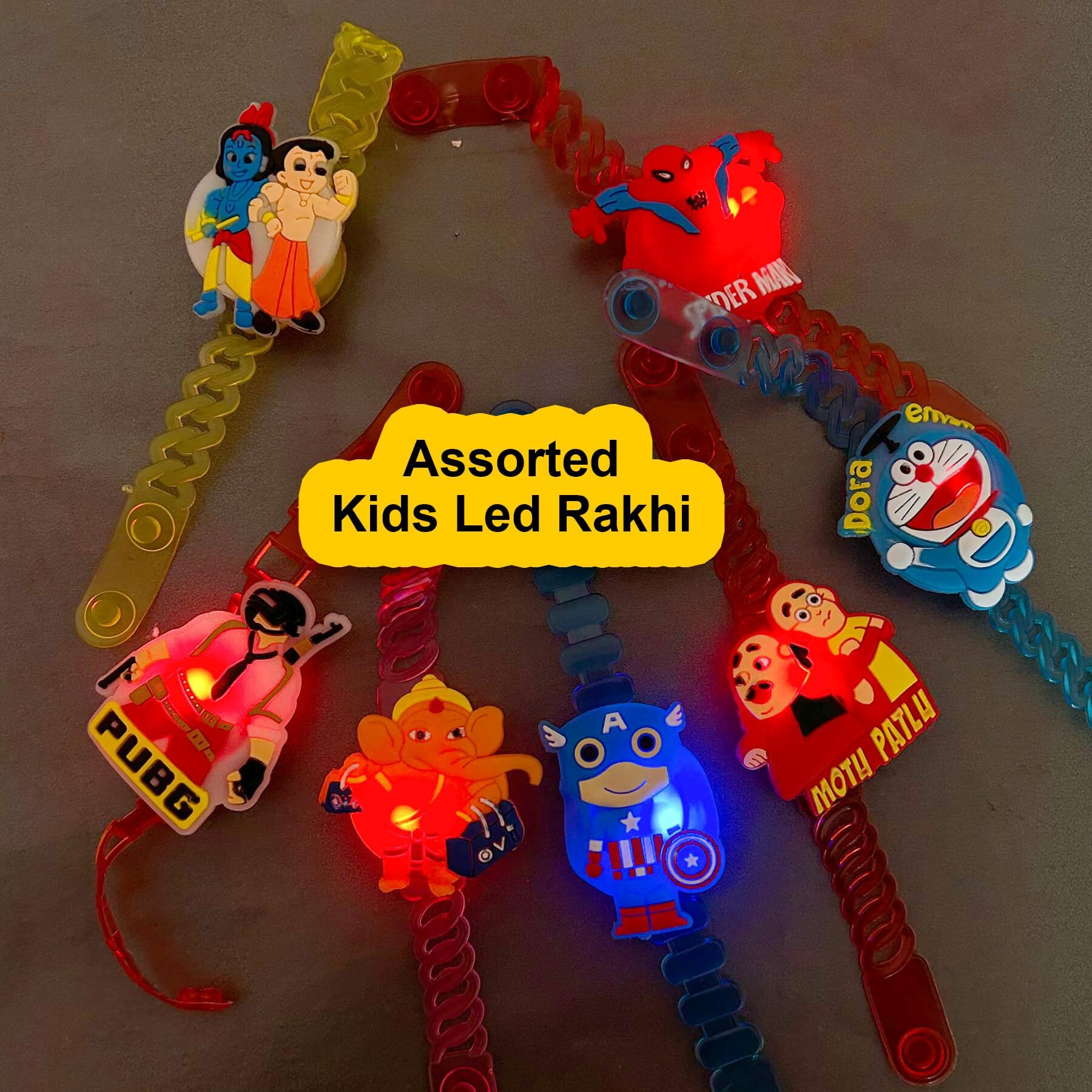 TIED RIBBONS Rakhi for Kids with Chocolates Gift Pack - Set of 3 Premium Kids Lights Rakhi with Celebration Chocolates Gift Pack, 250 Grams