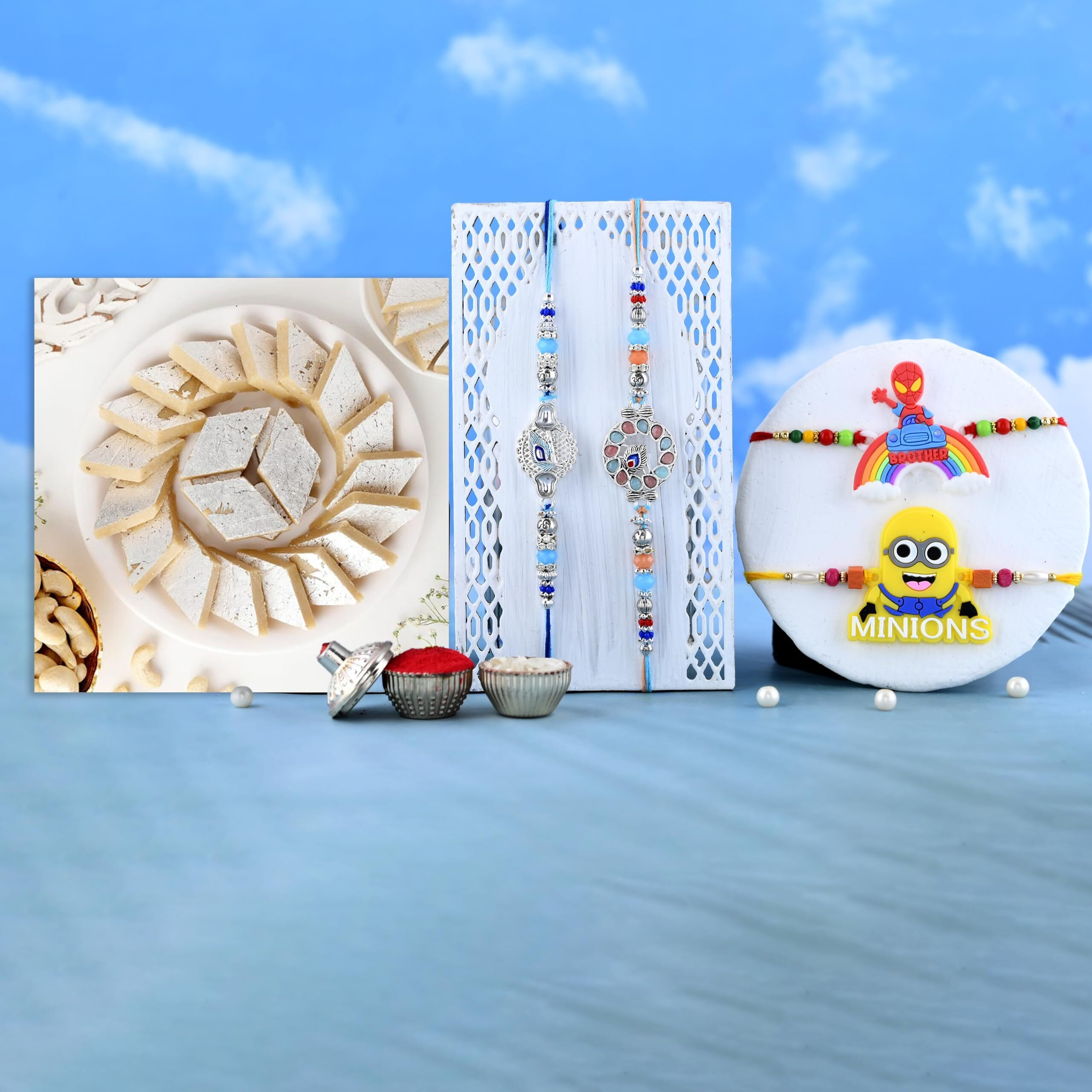 CraftVatika Rakhi for Brother Kajukatli Sweets Gift Combo Rakhi Set Brother Bhaiya Kids Men Girls Sister, Rakhi Kajukatli Sweets Combo Rakhi for Brother with Gift Hamper