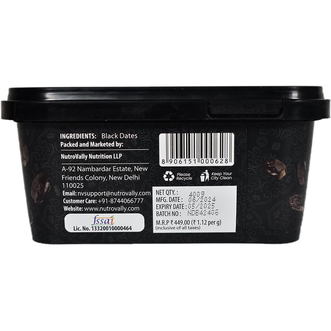 NutroVally Black Dates 1.2kg (400gm*3) |Healthy & Nutritious khajur Dry Fruits | Rich in Protein and Vitamins khajoor | No Added Sugar Premium Vegan Dates