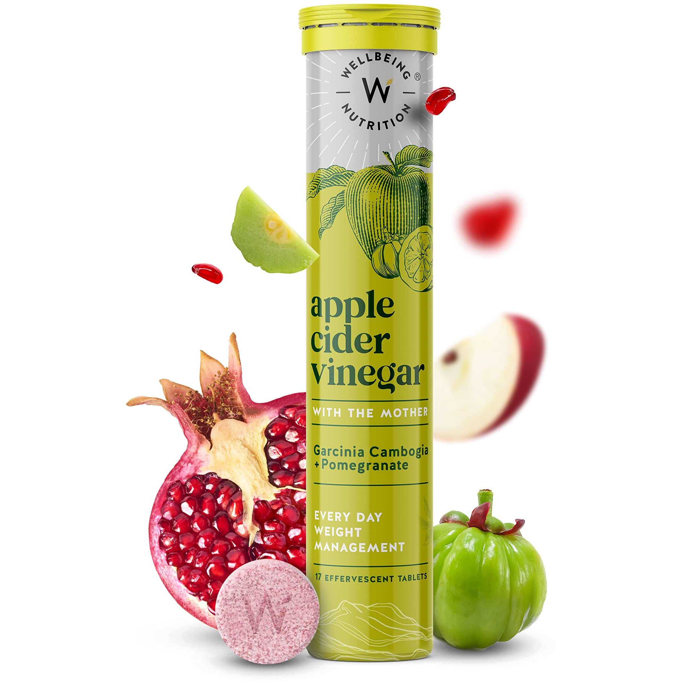Wellbeing Nutrition Apple Cider Vinegar (ACV) for Weight Loss with Mother & Garcinia Cambogia, Pomegranate| Weight Management, Gut Health, Supports Digestion, Boosts Metabolism 17 Effervescent Tablet