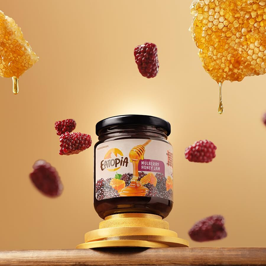Eatopia Mixed Berry, Strawberry & Mulberry Honey Jam | Sugar Free | 100% Natural | No Preservatives | No Added Colors | 70% Real Fruits & 30% Wild Honey | Healthy Good for Gut Health | Pack of 3-720g