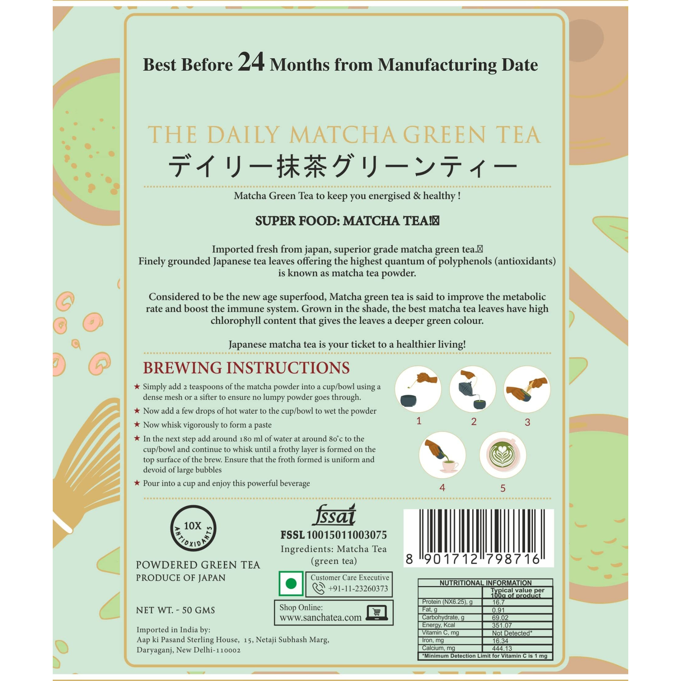SAN-CHA Tea Boutique, Daily Matcha Green Tea, Authentic Japanese Matcha Green Tea Powder, 50G (25 Servings), Green Tea Detox, Real Umami Flavour, Sourced From Uji-Kyoto, Japan, 50 grams