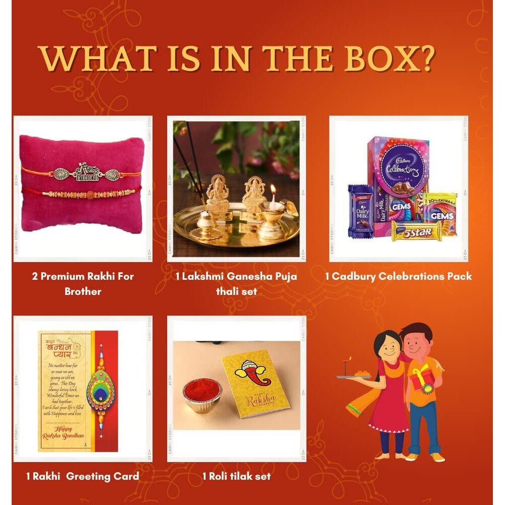 Rakshabandhan Rakhi Chocolate Pooja PujaThali Set Hamper, Rakhi Gift Combo for Brother, Pooja Thali, Chocolates, card, Tilak, Best Gift For Bhaiya Bhabhi Kids , Biker Rakhi ,Cadbury Chocolate Celebration