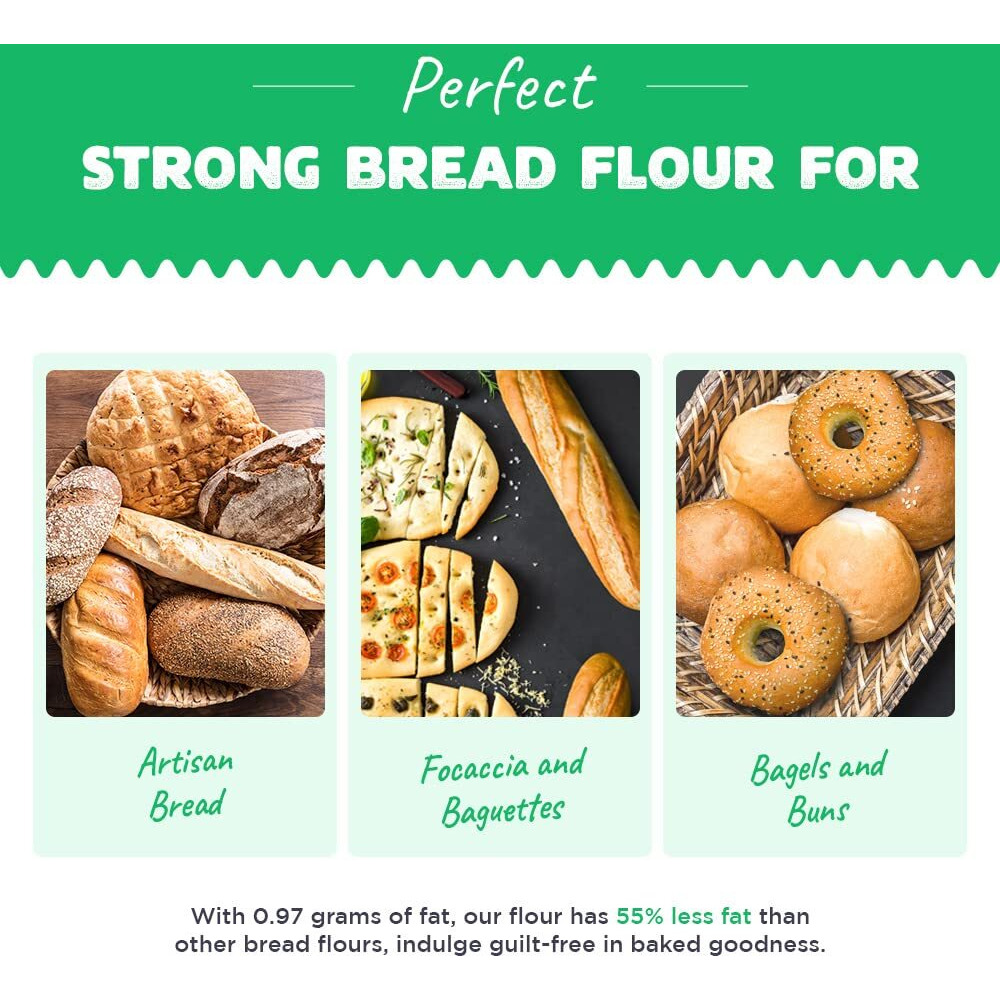 Raw Himalayas Strong Bread Flour (1 Kg), Unbleached | High Protein | Artisan Breads | Sourdoughs | Baguettes | Focaccia | Brioche Buns | Bagels | Himalayan flour