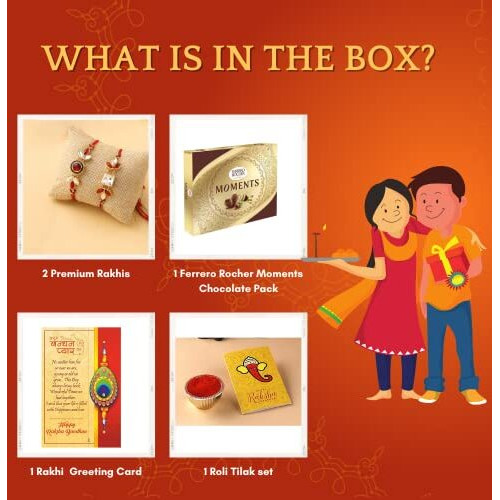 CraftVatika Rakhi Ferrero Moments Chocolate Gift Pack Combo Rakhi Set of 2 for Brother Boy Kids, Rakhi with Ferrero Moments Chocolate Pack, Rakhis for Rakshabandhan for Bhaiya Men