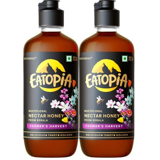 Eatopia Farmers Harvest Honey Squeeze Bottle | Pure Honey with No Added Sugar | 100% Natural Honey | Organic Honey | Raw, Unprocessed, Unpasteurized Honey | Nectar Honey | Pack of 2-500gm