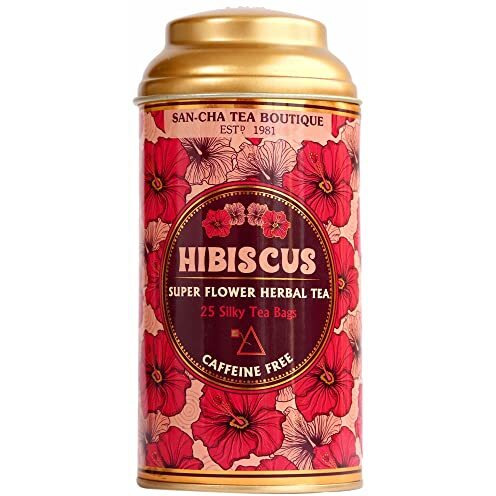 SAN-CHA Tea Boutique, Hibiscus Tea, Pure Herbal Tea, Caffeine Free Tea, Hibiscus Flower Tea, 25 Pyramid Tea Bags, Tea, Tea For High Blood Pressure Control - 0.12 Kg