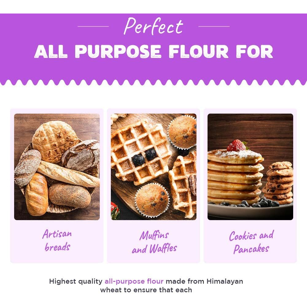 Raw Himalayas T55 All Purpose Flour (10 Kg), Unbleached | Tasty Breads | Sourdoughs | Muffins | Cookies | Waffles | Pancakes | Puff Pastries | Crackers | Pies | High Protein | Himalayan flour