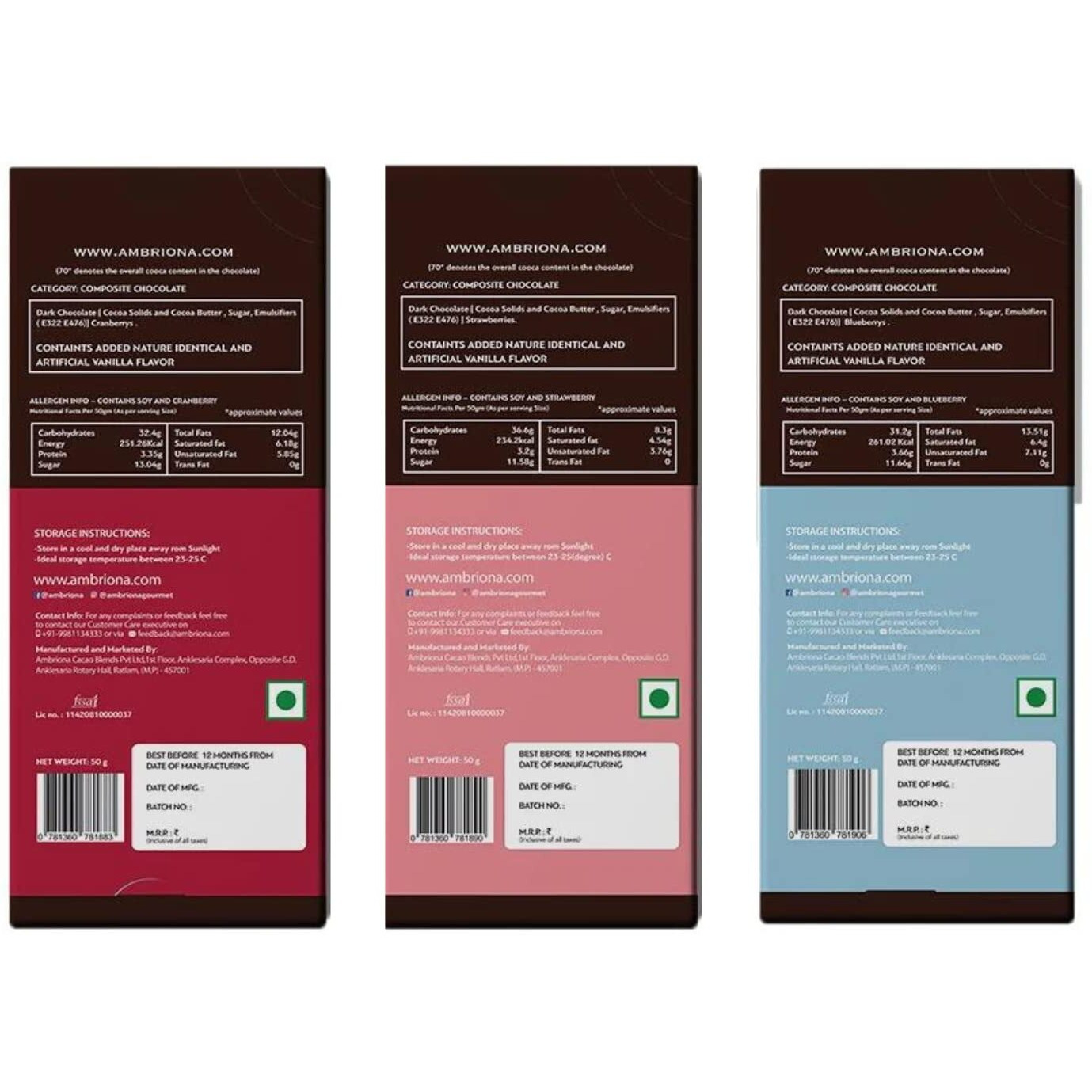 Daarzel Dark Chocolate Gift Pack Vegan 70% Dark Chocolate, Strawberry, Cranberry & Blueberry Chocolate Bar, Gluten Free | Daarzel Bars, 50 gms x 3 | 150 gms