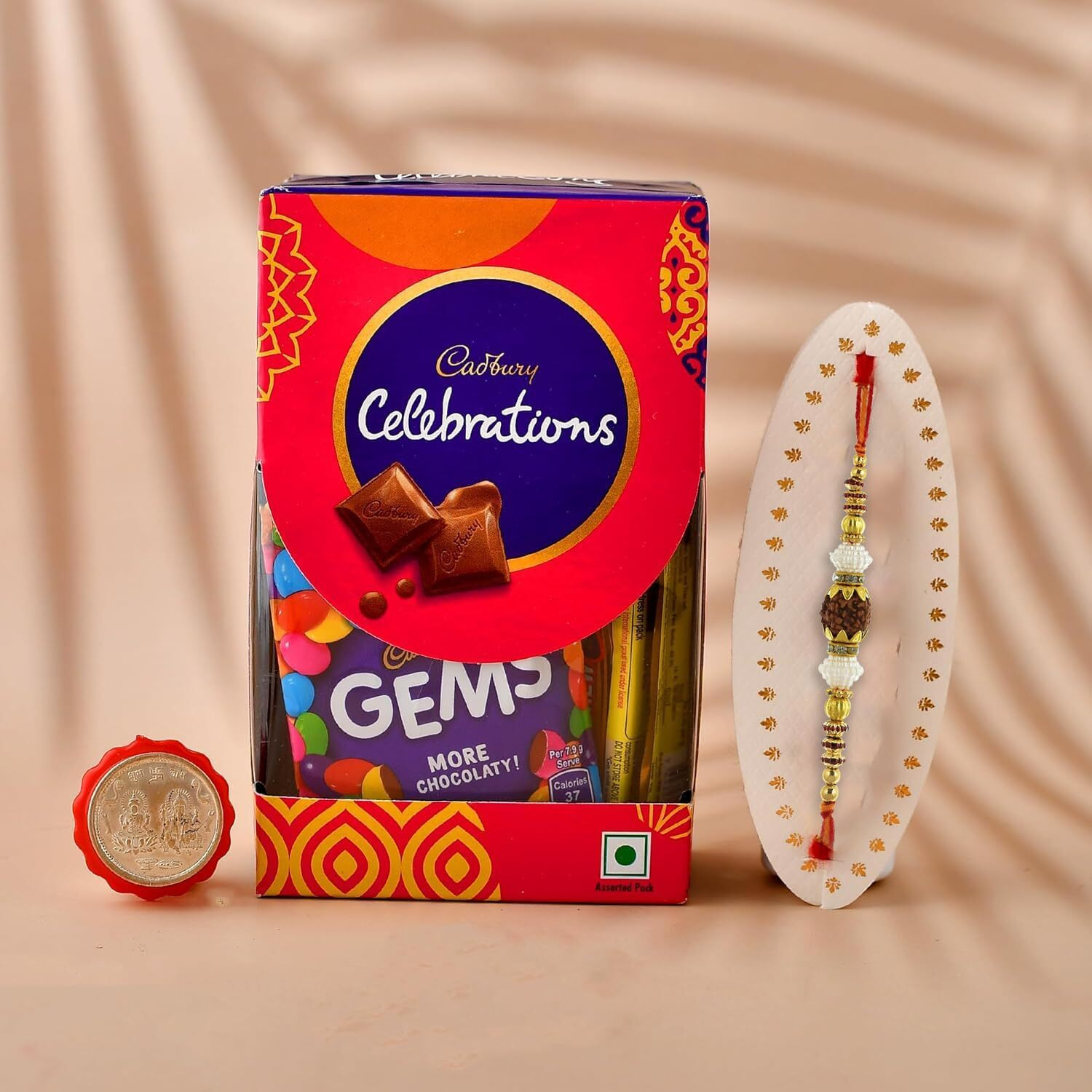 CraftVatika Rakhi Chocolate Gift Combo for Brother | Rakhi with Pooja Coin | Designer Rakhi for Bhaiya Men Boy Rakhi with Chocolate Box Rakhi Set of 1