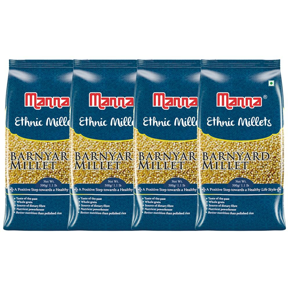 Manna Barnyard Millet Natural Grains, 2kg (500g x 4 Packs) - (Khira / Swank / Kuthiraivally / Udalu / Kodisama / siridhanya) | Native Low GI Millet Rice | High Protein & 100% More Fibre Than Rice