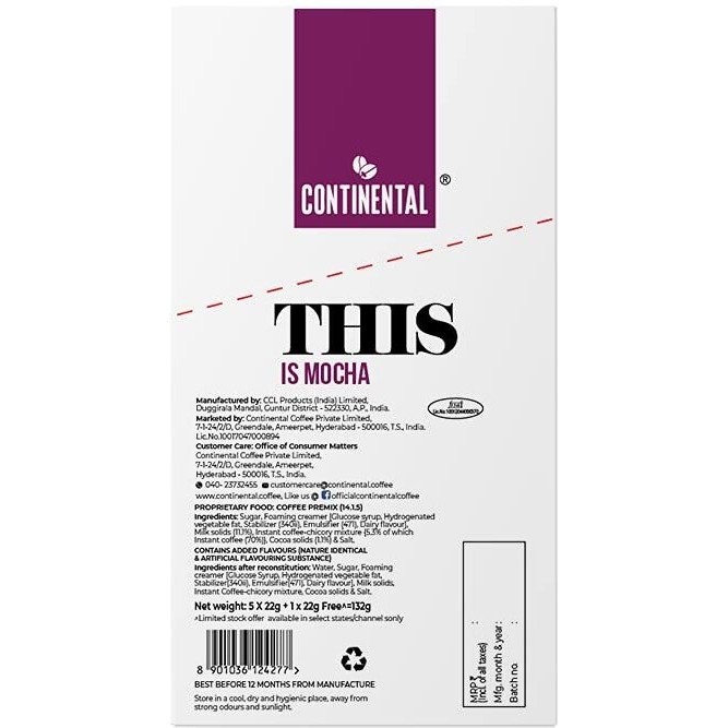 Continental This Mocha 3 In 1 Premix Instant Coffee Box-132 Gram (22G*6 Sachets) (Pack Of 3)