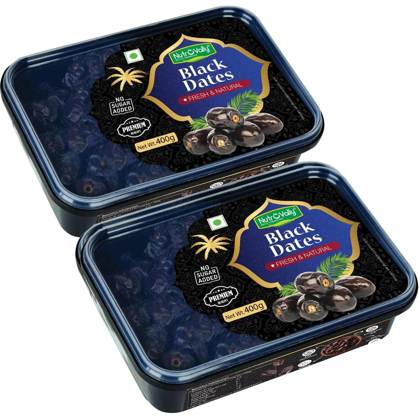 NutroVally Black Dates 800gm | Healthy & Nutritious khajur Dry Fruits | Rich in Protein and Vitamins khajoor | No Added Sugar Premium Vegan Dates 400gm Pack of 2