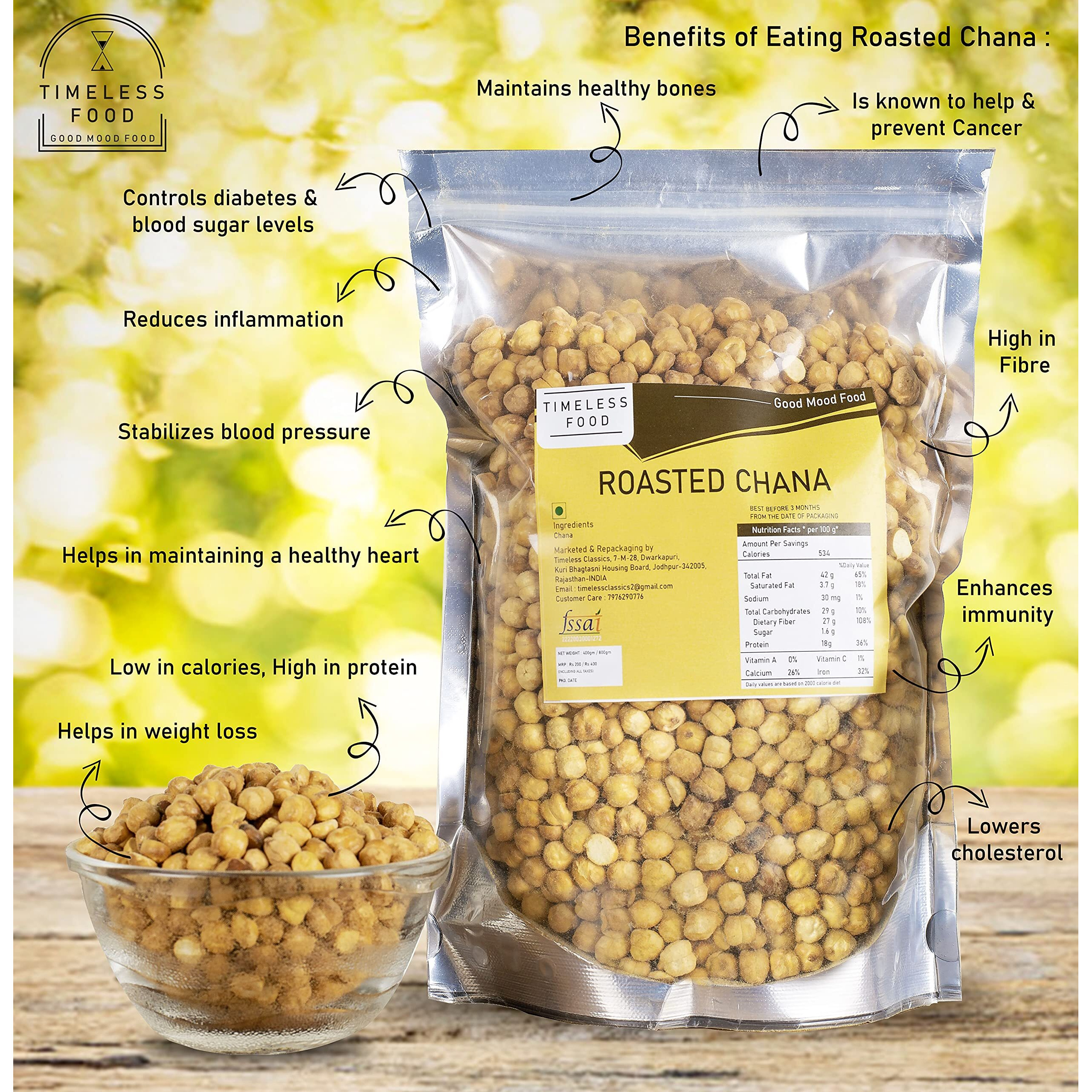 Timeless Food  Roasted Chana Without Skin | Bhuna Chana | Roasted Chickpeas (400 GM)