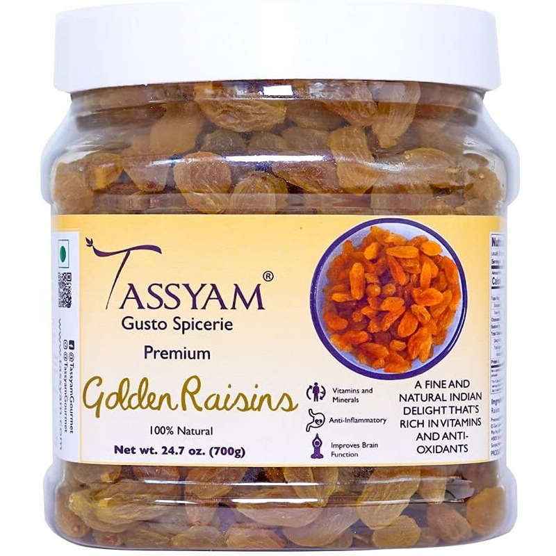 TASSYAM Fresh Golden Raisins Healthy Juicy Jumbo Indian Kishmish Jar, 7Kg (10X 700G)