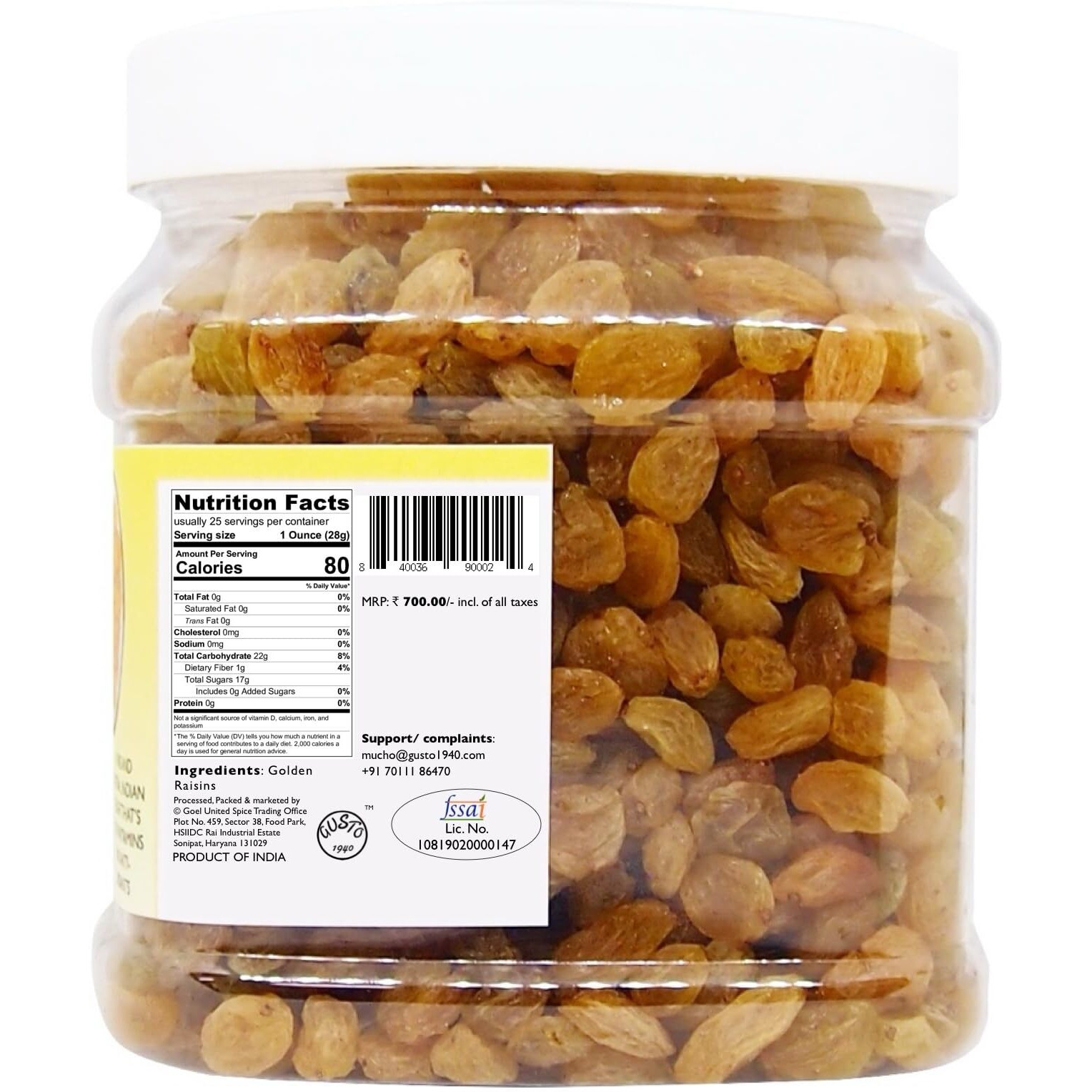 TASSYAM Fresh Golden Raisins Healthy Juicy Jumbo Indian Kishmish Jar, 7Kg (10X 700G)