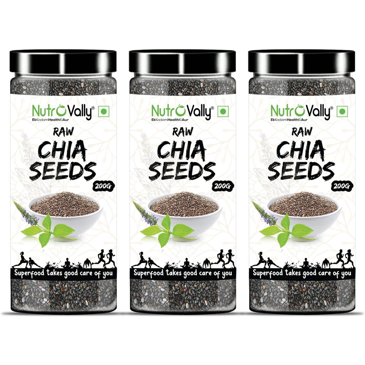 NutroVally - CHIA SEEDS 600gm (200g*3) Chia Seeds for Weight Loss | Loaded with Omega-3 and Calcium rich | 100% Raw Healthy Diet Food Chia Seeds for Eating