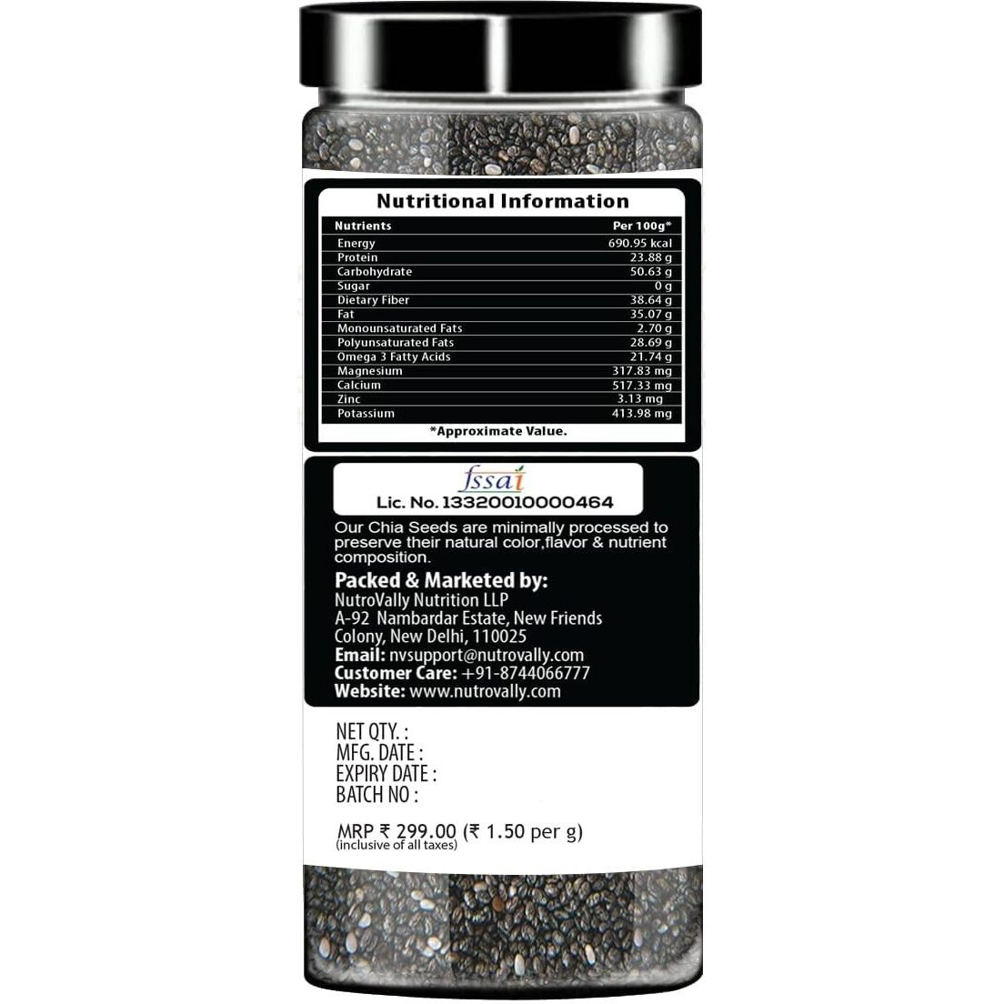 NutroVally - CHIA SEEDS 600gm (200g*3) Chia Seeds for Weight Loss | Loaded with Omega-3 and Calcium rich | 100% Raw Healthy Diet Food Chia Seeds for Eating