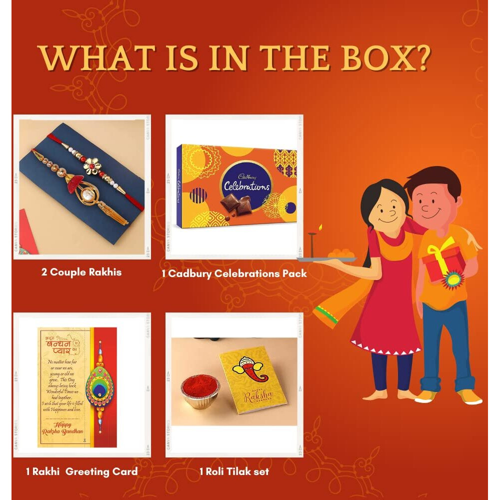 CraftVatika Lumba Rakhi for Bhaiya Bhabhi with Cadbury Celebration Chocolate Box Gift Hamper Set, Rakshabandhan Rakhi with Chocolate Combo, Lumba Rakhi for Sister In Law