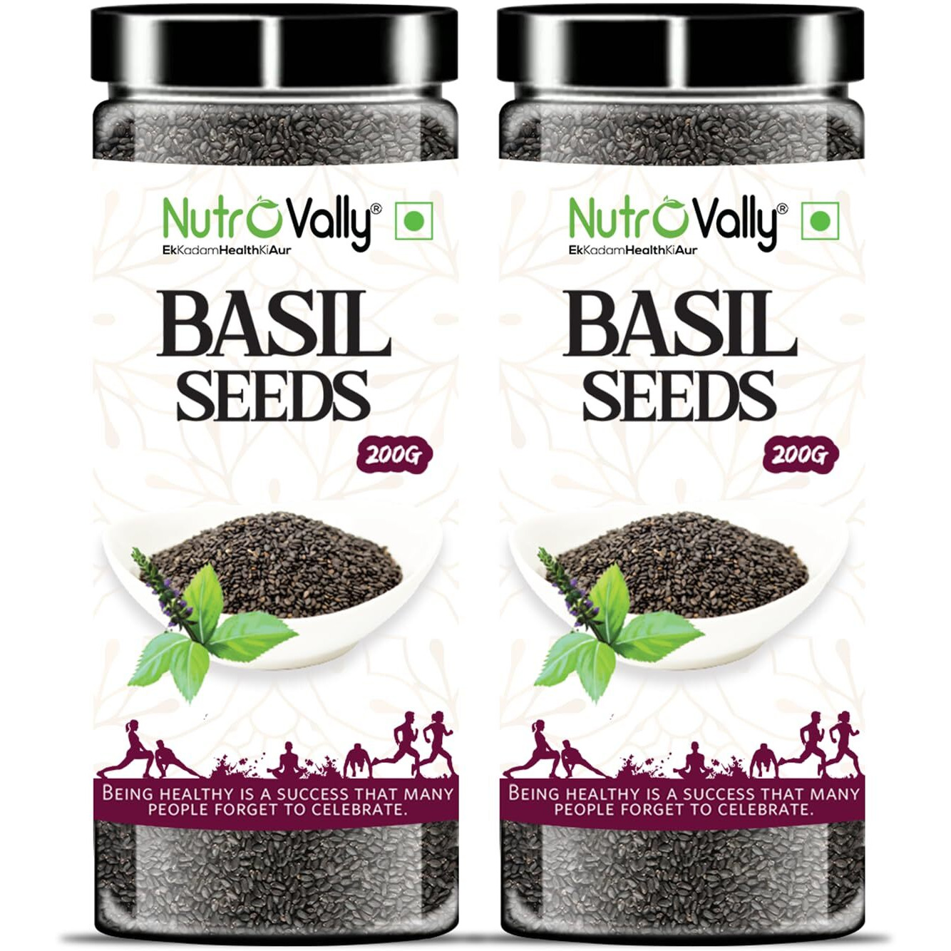 NutroVally - Basil/Sabja Seeds for Weight Managament | Raw seeds for Enhance Skin & Hair Health | Immunity Healthy Diet Seeds 400g (2 x 200 gm)