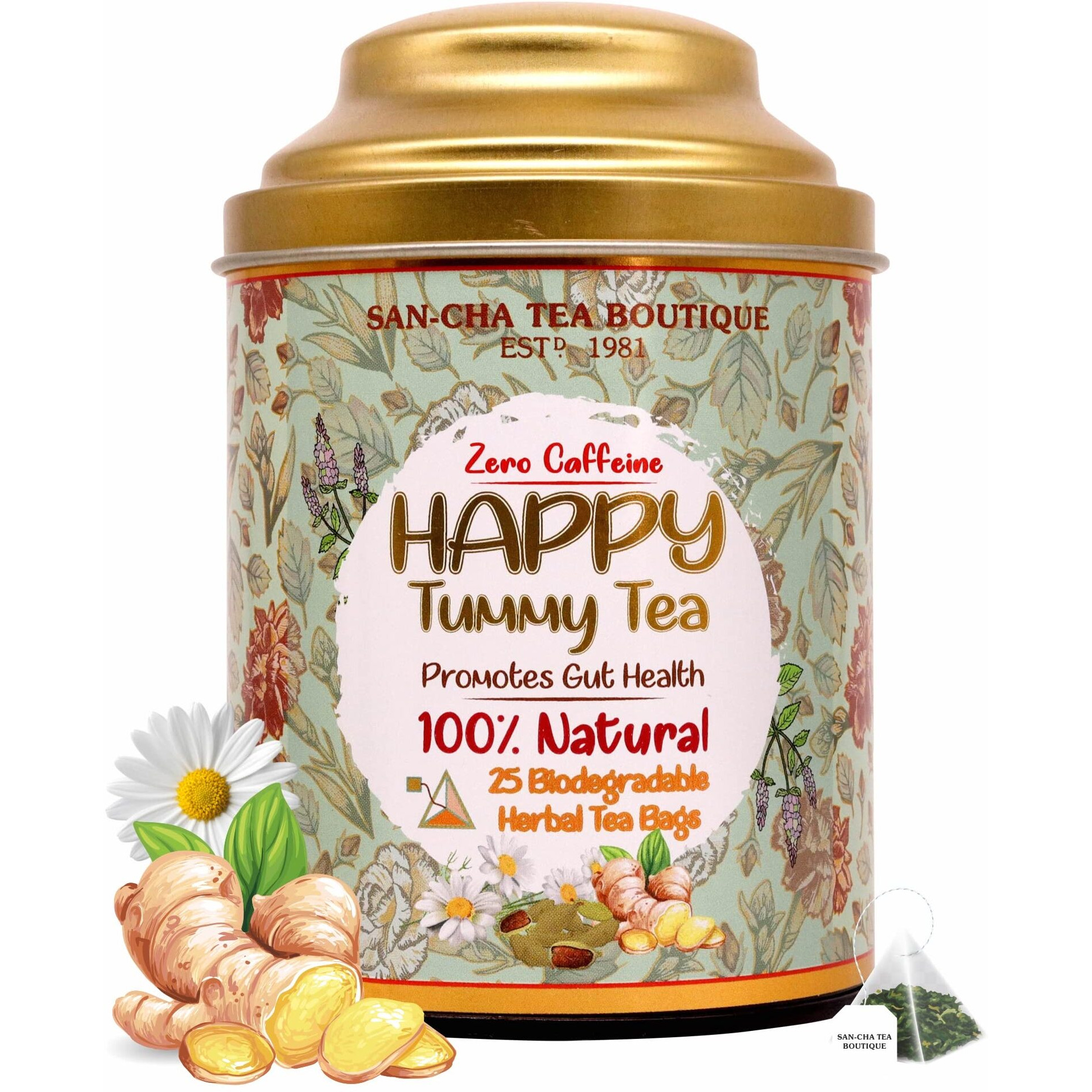 Sancha Tea Boutique Happy Tummy Tea |Caffeine Free Tea (Pack of 25) | 100% Biodegradable Tea Bags | Pyramid Tea Bags | Herbal Tea | Digestive Tea |Tummy Tea Detox