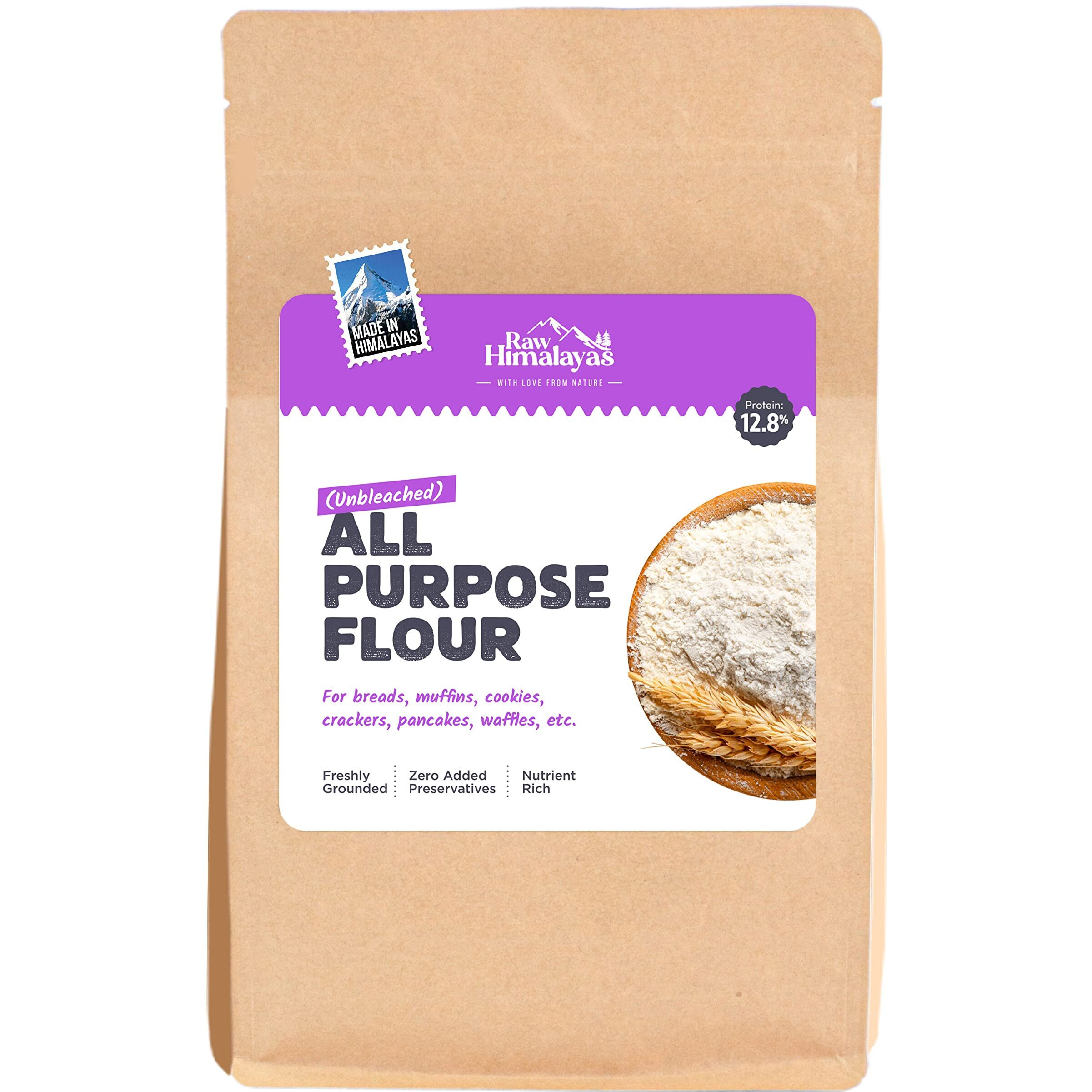 Raw Himalayas T55 All Purpose Flour (5 Kg), Unbleached | Tasty Breads | Sourdoughs | Muffins | Cookies | Waffles | Pancakes | Puff Pastries | Crackers | Pies | High Protein | Himalayan flour