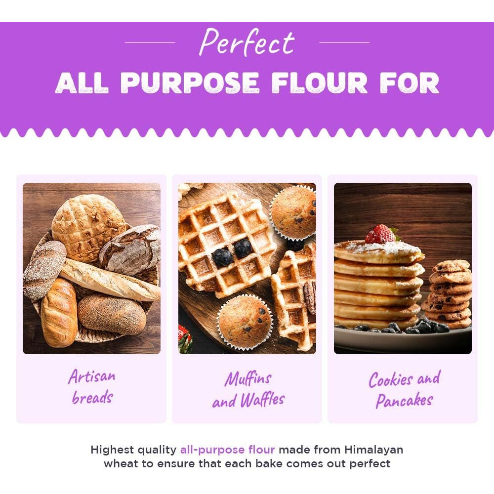 Raw Himalayas T55 All Purpose Flour (5 Kg), Unbleached | Tasty Breads | Sourdoughs | Muffins | Cookies | Waffles | Pancakes | Puff Pastries | Crackers | Pies | High Protein | Himalayan flour