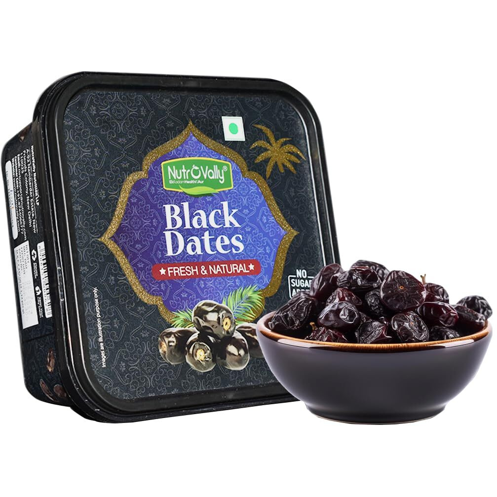 NutroVally Black Dates 400gm | Healthy & Nutritious khajur Dry Fruits | Rich in Protein and Vitamins khajoor | No Added Sugar Premium Vegan Dates