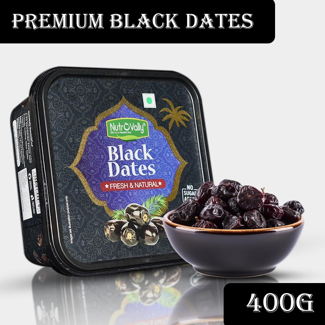 NutroVally Black Dates 400gm | Healthy & Nutritious khajur Dry Fruits | Rich in Protein and Vitamins khajoor | No Added Sugar Premium Vegan Dates