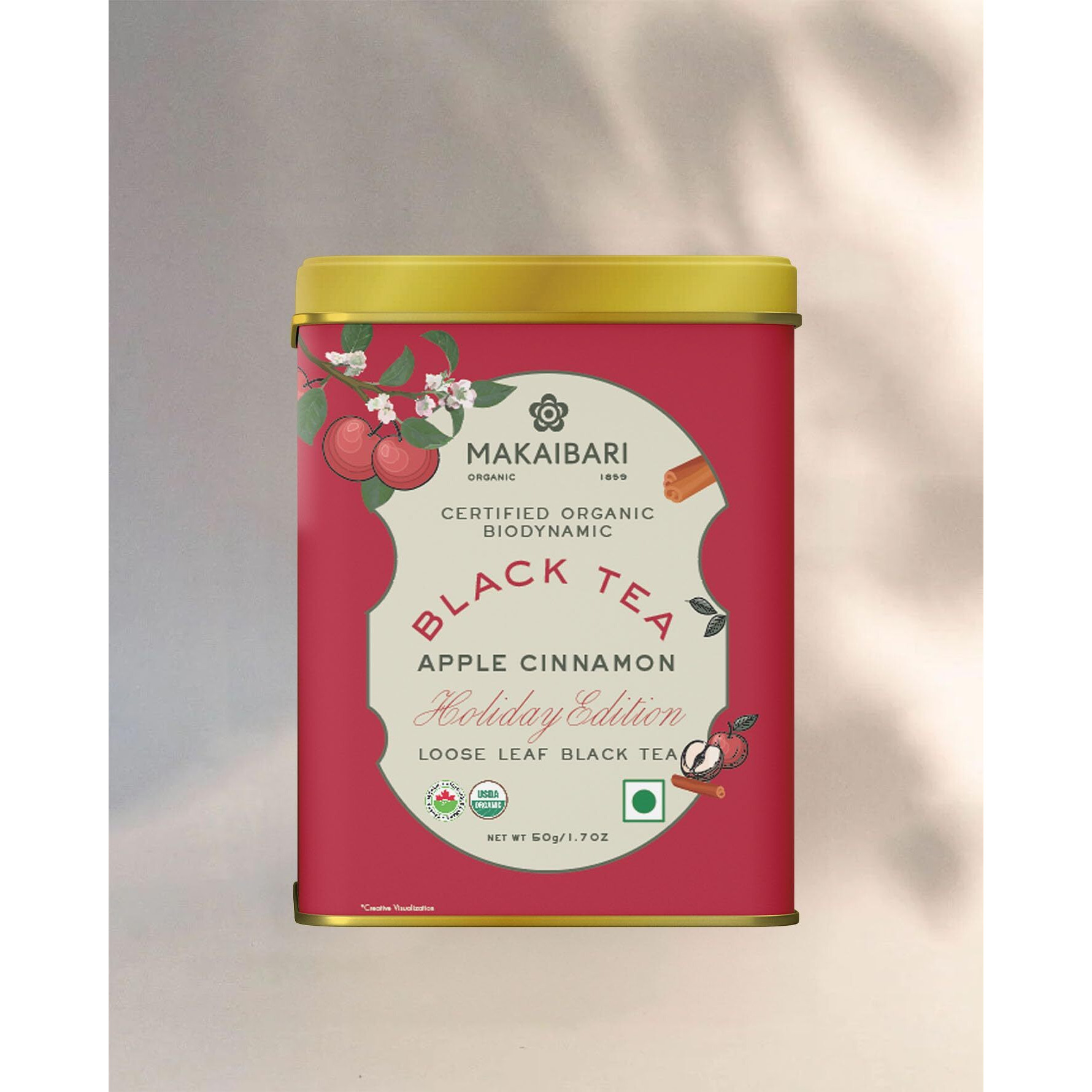 Makaibari Holiday Edition  Apple Cinnamon Black Tea & Ginger Spice Green Tea | Usda Certified Premium Loose Leaves Tea | Anti-Oxidants, Immunity Booster | Tin Caddy, 300 Gram