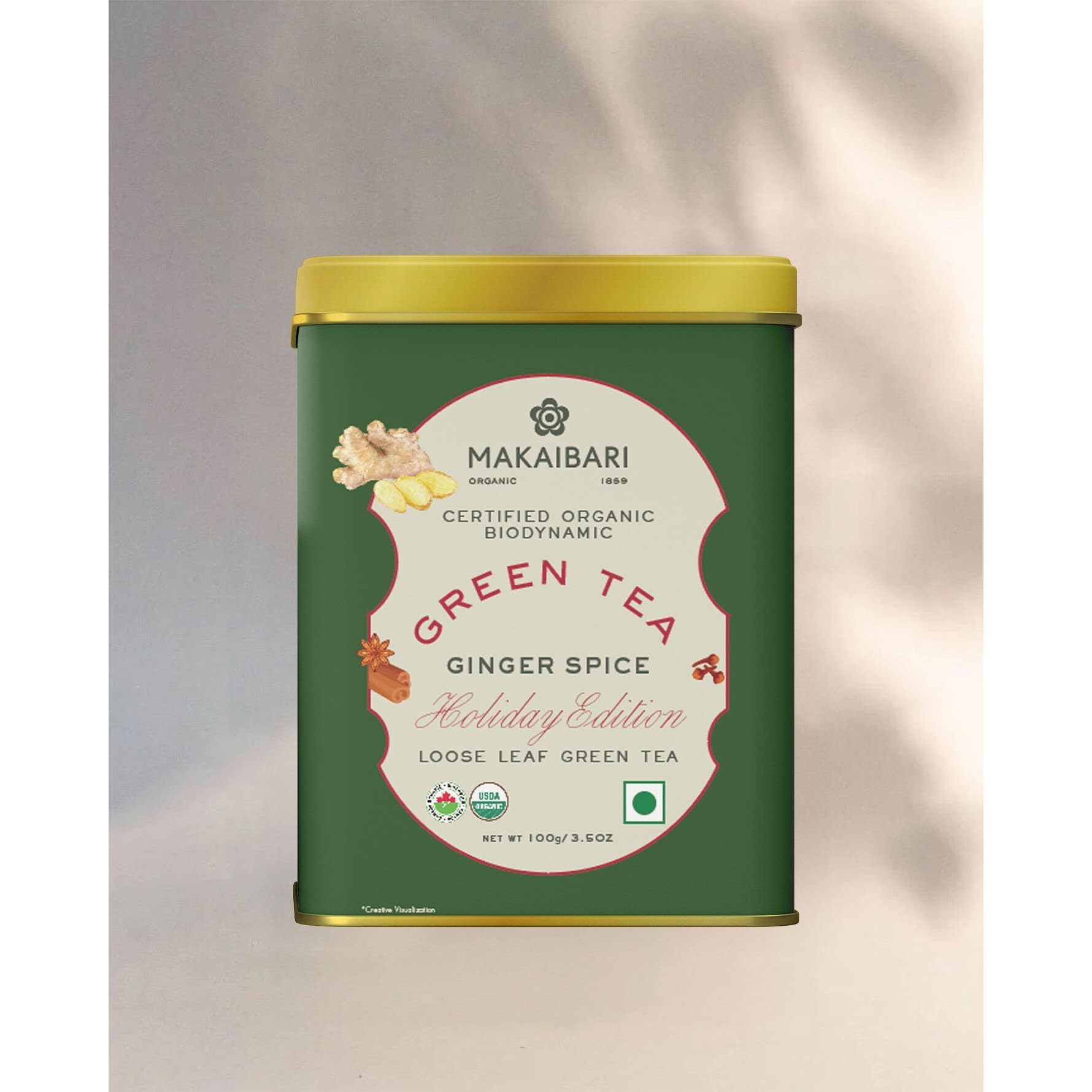 Makaibari Holiday Edition  Apple Cinnamon Black Tea & Ginger Spice Green Tea | Usda Certified Premium Loose Leaves Tea | Anti-Oxidants, Immunity Booster | Tin Caddy, 300 Gram