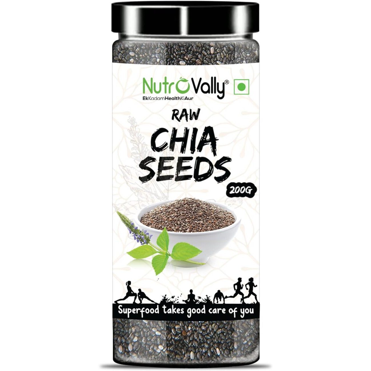 NutroVally Chia Seeds 200gm- Chia Seeds for Weight Loss | Organic Chia seeds | Diet Snacks | High Protein Seeds | Rich in Omega 3 Seeds For Eating | (200 g Pack of 1)