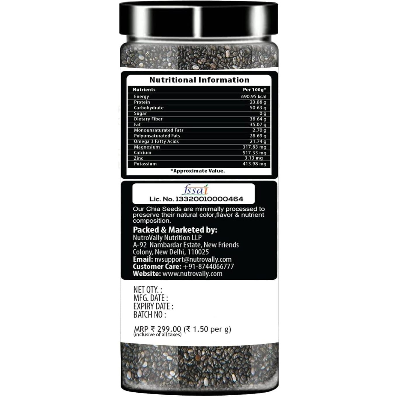 NutroVally Chia Seeds 200gm- Chia Seeds for Weight Loss | Organic Chia seeds | Diet Snacks | High Protein Seeds | Rich in Omega 3 Seeds For Eating | (200 g Pack of 1)