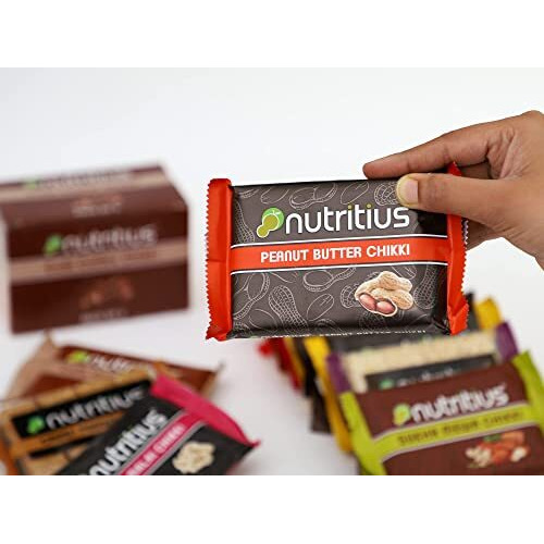 Nutritius Peanut Butter Premium Soft Chikki 120 gram (Pack Of 12) + 1 Free Surprise Chikki (26G) | Peanut | No Preservative Colour Or Flavours