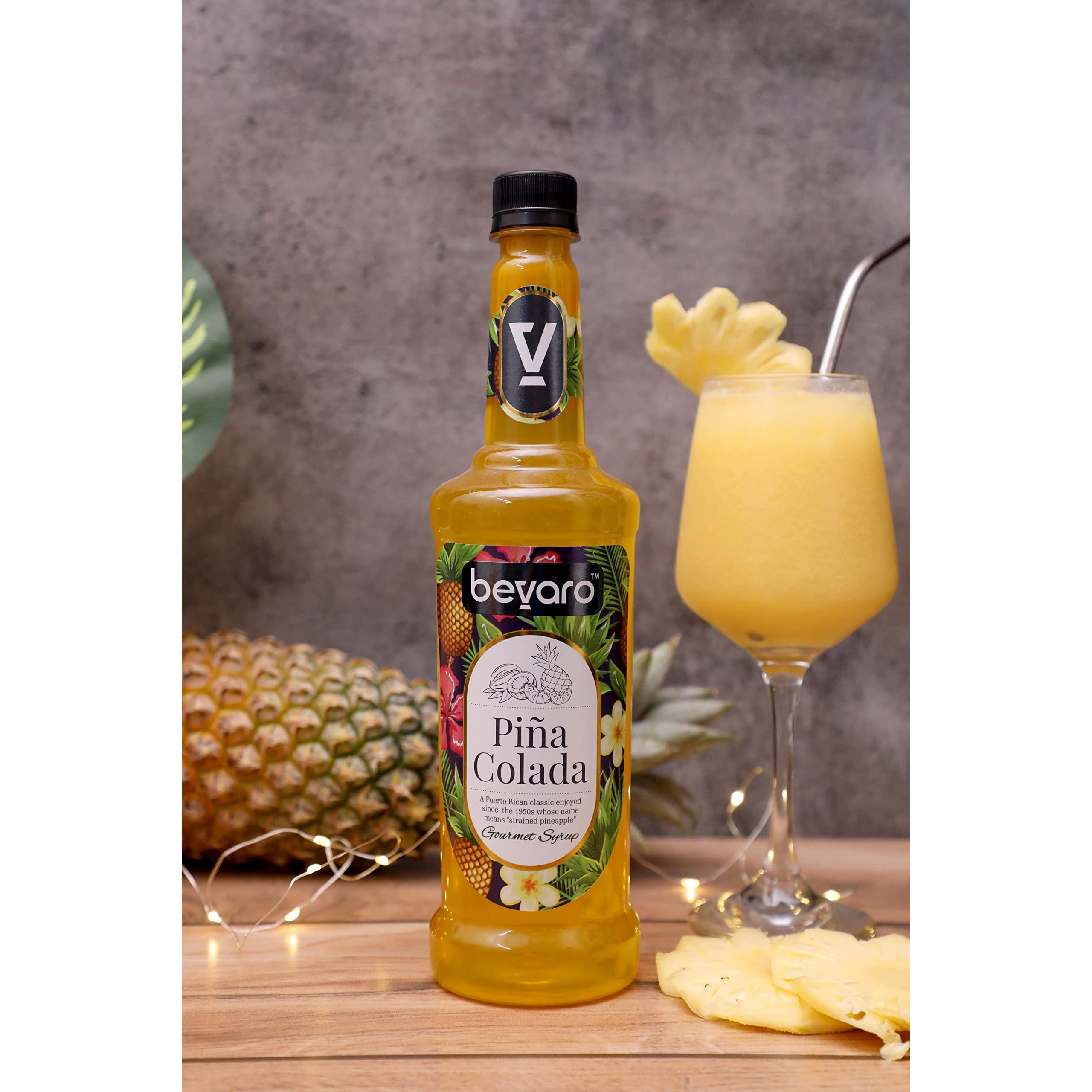 BEVARO Pina Colada Syrup, 300 ml Contains Coconut Milk, Gourmet Syrup for Cocktails, Mocktails, Mixers And other Beverages