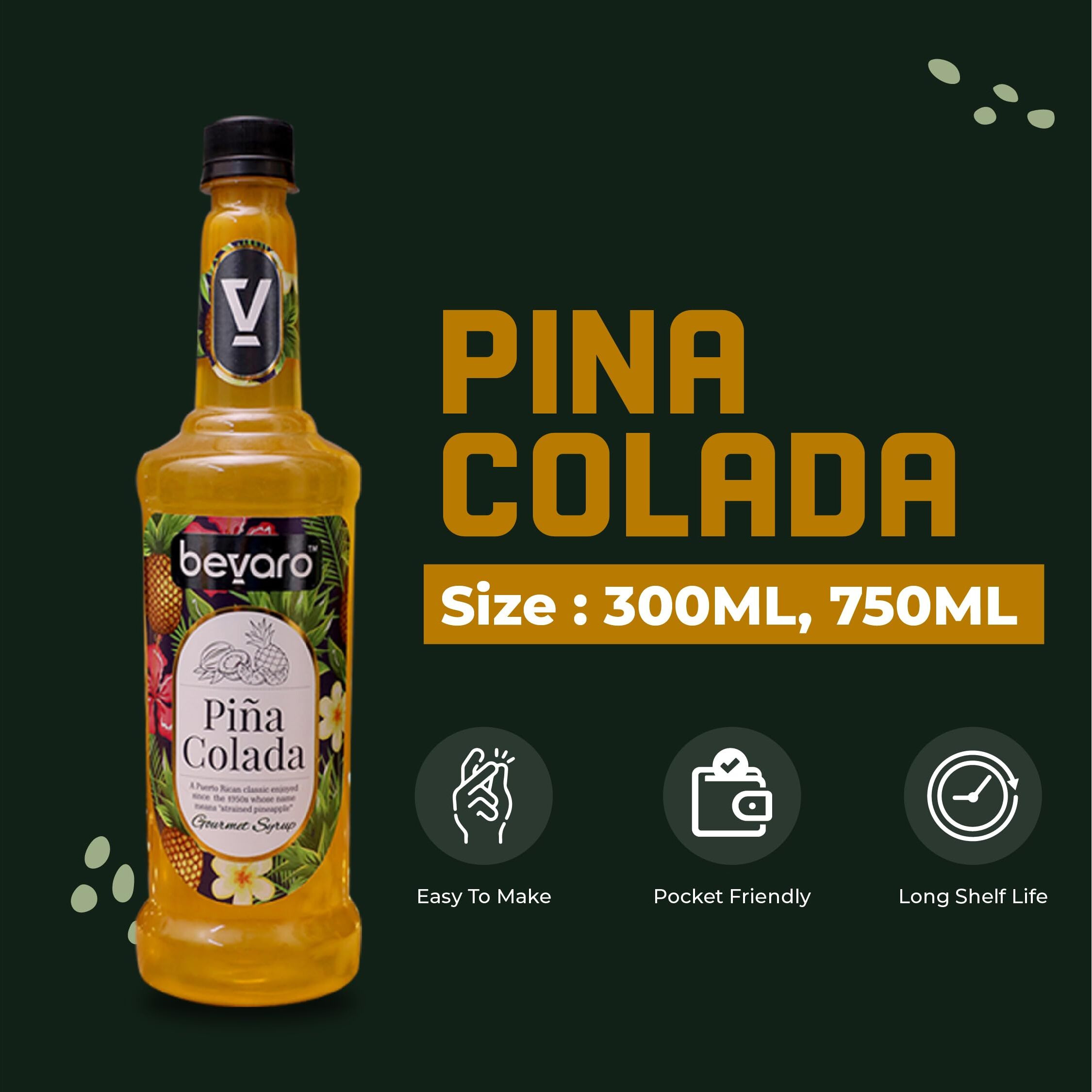 BEVARO Pina Colada Syrup, 300 ml Contains Coconut Milk, Gourmet Syrup for Cocktails, Mocktails, Mixers And other Beverages