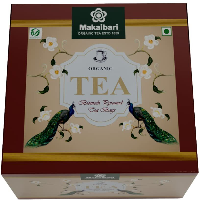 Makaibari Biodegradable Organic Fuso Pyramid Black Tea Bag Darjeeling Black Tea Organic | Usda Certified Premium Tea | Anti-Oxidants, Immunity Booster | 100% Organic | 50 Tea Bags 100 Gm