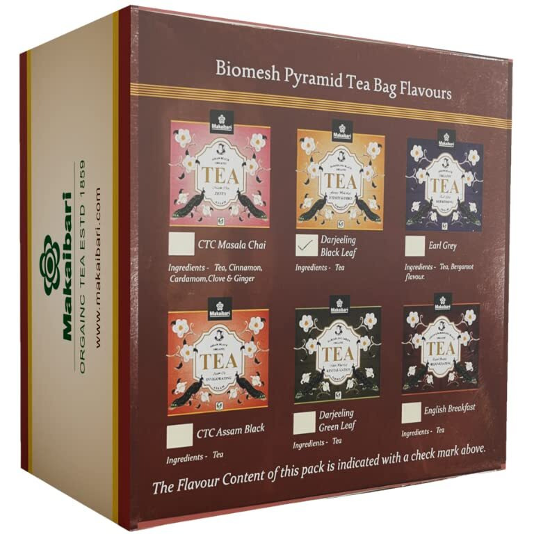 Makaibari Biodegradable Organic Fuso Pyramid Black Tea Bag Darjeeling Black Tea Organic | Usda Certified Premium Tea | Anti-Oxidants, Immunity Booster | 100% Organic | 50 Tea Bags 100 Gm