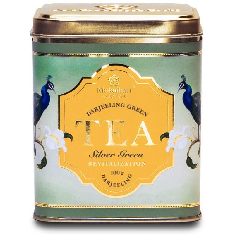 Makaibari Tea Treasures Silver Green Darjeeling Loose Long Leaf Green Tea | Usda Certified Premium Green Tea | Anti-Oxidants, Immunity Booster | Tin Caddy | - 100 Gm