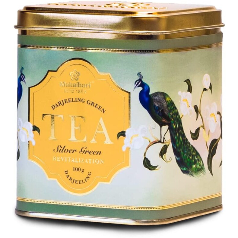 Makaibari Tea Treasures Silver Green Darjeeling Loose Long Leaf Green Tea | Usda Certified Premium Green Tea | Anti-Oxidants, Immunity Booster | Tin Caddy | - 100 Gm