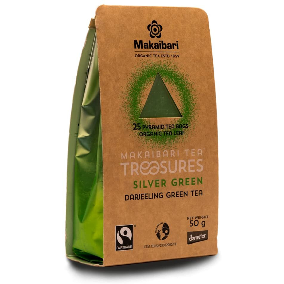 Makaibari Tea Treasures Silver Green Darjeeling Loose Long Leaf Green Tea | Usda Certified Premium Green Tea | Anti-Oxidants, Immunity Booster | 25 Pcs Tea Bags | 50 gram
