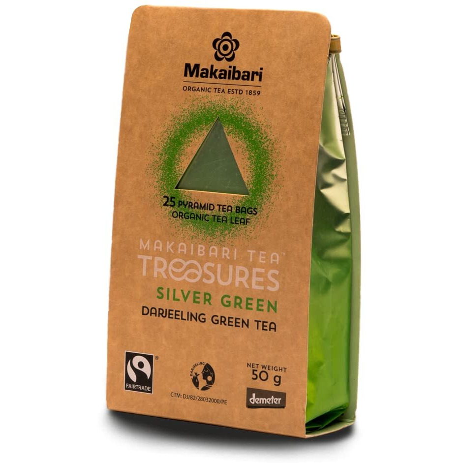 Makaibari Tea Treasures Silver Green Darjeeling Loose Long Leaf Green Tea | Usda Certified Premium Green Tea | Anti-Oxidants, Immunity Booster | 25 Pcs Tea Bags | 50 gram