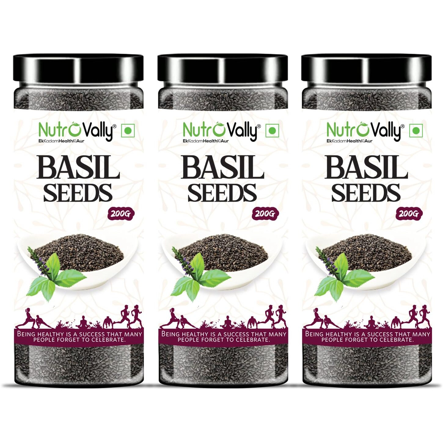 NutroVally - Basil/Sabja 600g, Sabja Seeds for Weight Loss | Raw seeds for Enhance Skin & Hair Health | Immunity Healthy Diet Seeds (200 gm (Pack of 3))
