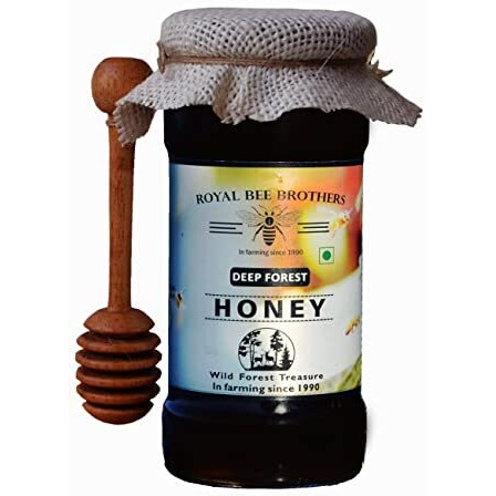 Royal Bee Brothers | Deep Forest Honey | Thick and Black, NMR Tested Honey |Produce of Wild Honey Bee | Harvested from Katarniyaghat Forest| Pollen Enriched 100% Unprocessed and Unheated Honey| 500 g