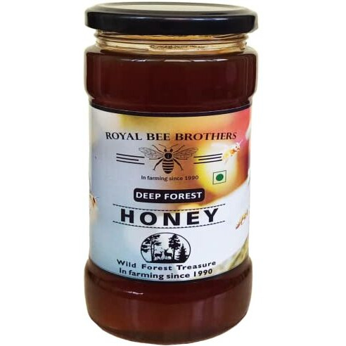 Royal Bee Brothers | Deep Forest Honey | Thick and Black, NMR Tested Honey |Produce of Wild Honey Bee | Harvested from Katarniyaghat Forest| Pollen Enriched 100% Unprocessed and Unheated Honey| 500 g