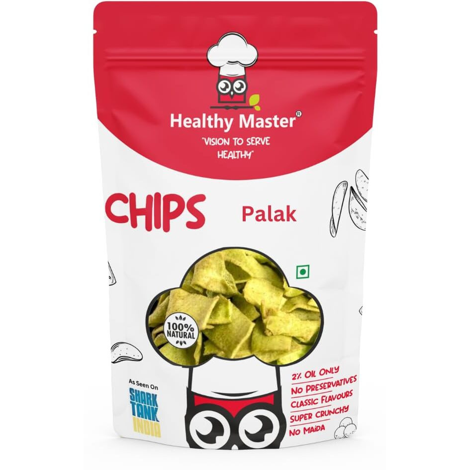 Healthy Master Baked Palak Chips 1000g | All Natural Ingredients | High in Fibre | Low in Sodium | Calcium Rich | Gluten-Free | Vacuum Cooked | Oil-Free