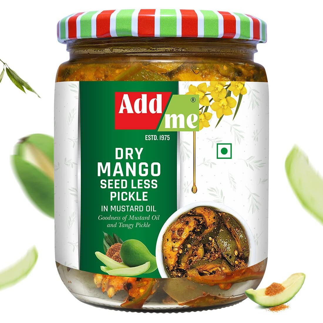 Add Me Dry Mango Seed less Pickle in Mustard Oil 500gm Aam ka Sukha Achar 500g Glass Pack