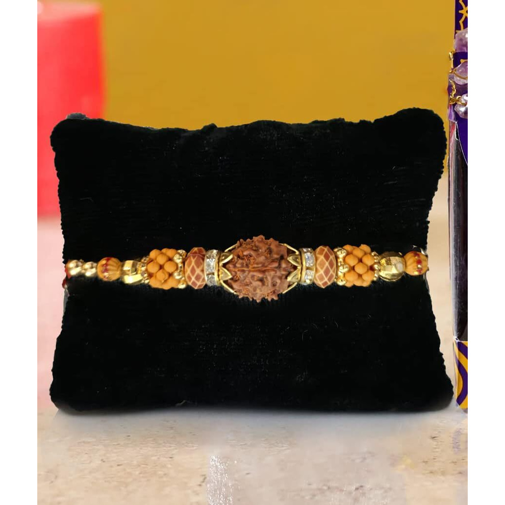 CraftVatika Rakhi Gift for Brother Boy Men Kids | Premium Rudraksh Rakhi Pooja Coin Combo Rakhi Set of 1 with Cadbury Chocolate Gift | Rakhi for Brother with Gift Hamper | Rakshabandhan Rakhi Gift