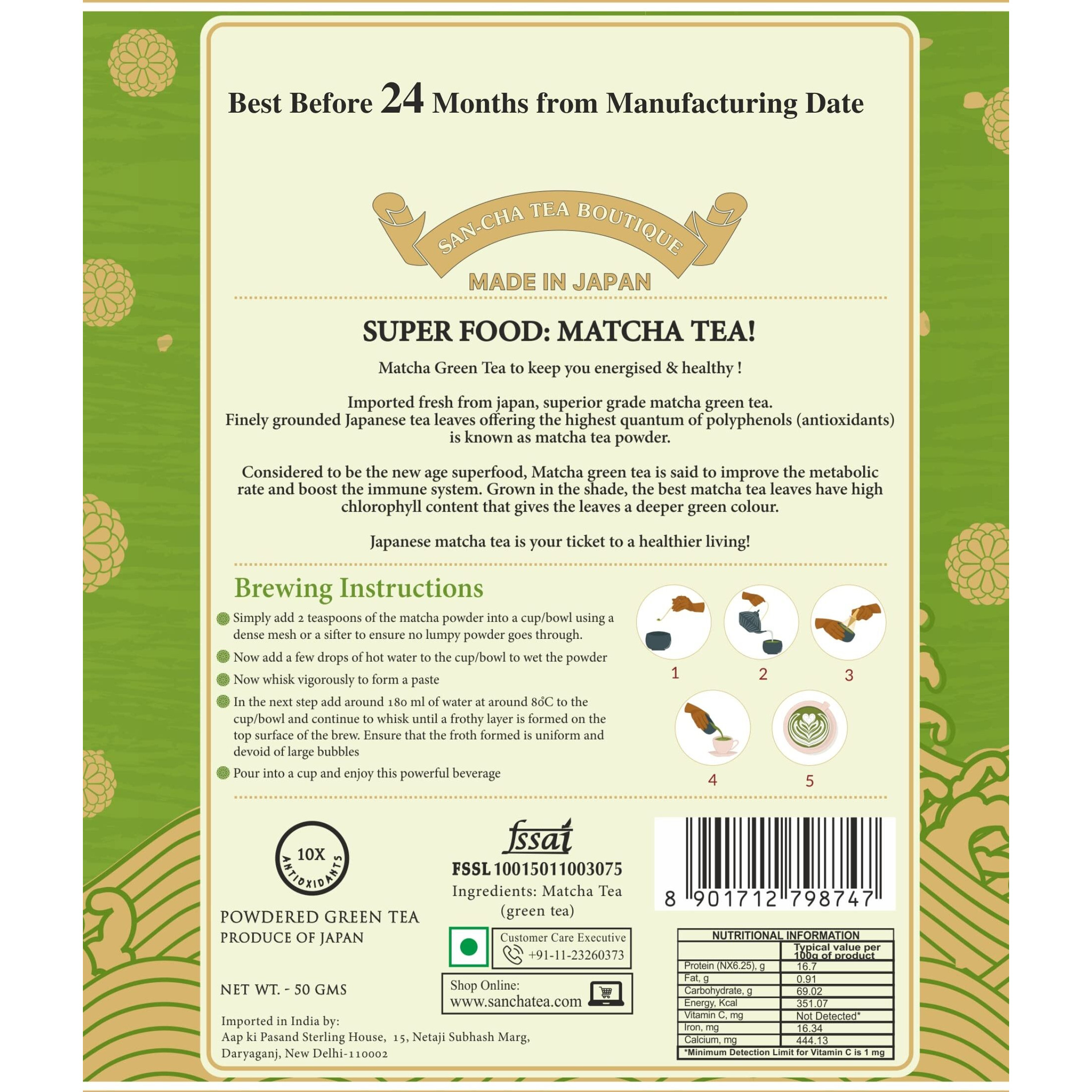 SAN-CHA Tea Boutique, Superior Matcha Green Tea, Authentic Japanese Matcha Green Tea Powder, 50 Gm (25 Servings), Detox, Real Umami Flavour, Sourced From Uji-Kyoto, Japan