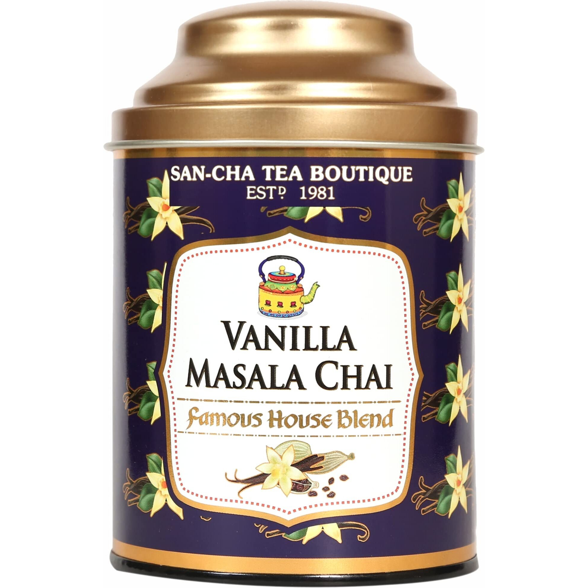 SAN-CHA Tea Boutique,Vanilla Cardamom Masala Chai (50 Cups+),Vanilla Flavour Tea,Chai Masala,Tea Masala,Real Spice Chai,Vanilla Chai Powder,Chai Patti,Vanilla Tea,Loose Leaf Tea,Chai Tea,100 Gram